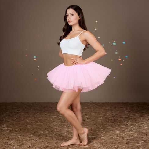 Womens 5 Layers Pink Tutu Skirts Puffy Elastic Tulle Party Short Skirts Halloween Christmas Costume in Saudi Arabia