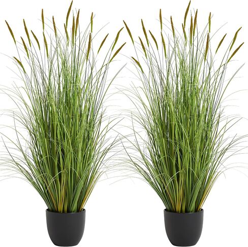 KOL 4ft 2-Pack Artificial Cattail Reed Grass, 47.2’’ Artificial Indoor Outdoor Fake Onion Grass Plant, Home Office Wedding Decorative Potted Plant Faux Greenery, Housewarming Gift, Green in Saudi Arabia