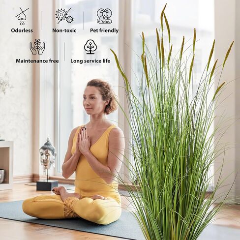 KOL 4ft 2-Pack Artificial Cattail Reed Grass, 47.2’’ Artificial Indoor Outdoor Fake Onion Grass Plant, Home Office Wedding Decorative Potted Plant Faux Greenery, Housewarming Gift, Green in Saudi Arabia