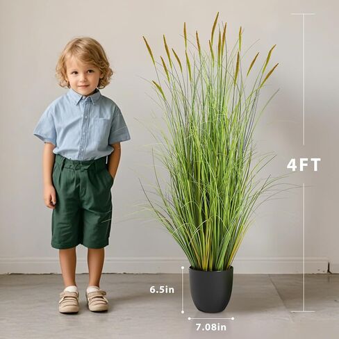 KOL 4ft 2-Pack Artificial Cattail Reed Grass, 47.2’’ Artificial Indoor Outdoor Fake Onion Grass Plant, Home Office Wedding Decorative Potted Plant Faux Greenery, Housewarming Gift, Green in Saudi Arabia