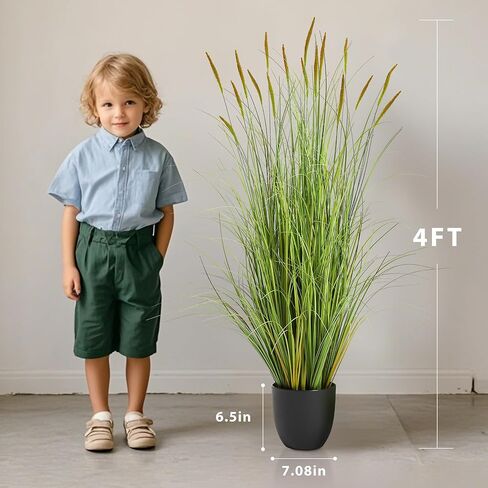 KOL 4ft 2-Pack Artificial Cattail Reed Grass, 47.2’’ Artificial Indoor Outdoor Fake Onion Grass Plant, Home Office Wedding Decorative Potted Plant Faux Greenery, Housewarming Gift, Green in Kuwait