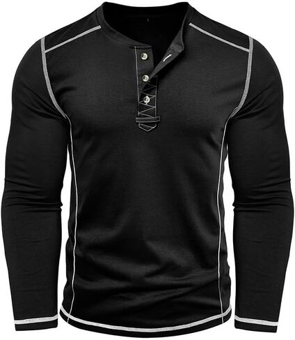 Mens Henley Shirt Long Sleeve Casual Button T-Shirts Fashion Cotton Soft Pullover Shirt in Saudi Arabia