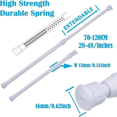 Tension Rods 28 to 48 Inches 8 Pack,Tension Curtain Rod,Spring Tension Rods,Adjustable Extension Spring Rods Closet Rod for Windows,Kitchen, Bathroom,Cupboard,Wardrobe in Saudi Arabia