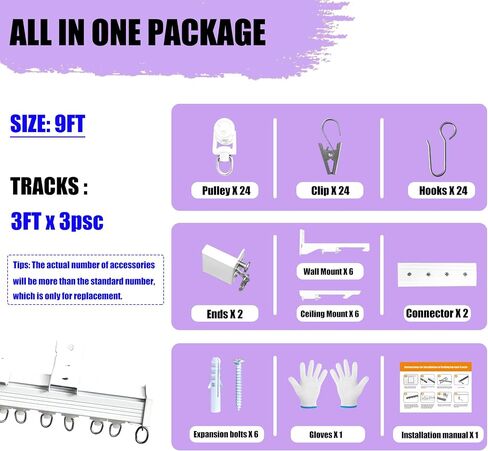 Curtain Track Heavy Duty Ceiling Wall Mount Sliding Curtain Track Rail Rod System with Rollers Clips Hooks Room Divider Privacy Partition Separator in Saudi Arabia
