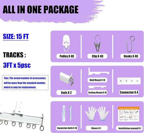Curtain Track Heavy Duty Ceiling Wall Mount Sliding Curtain Track Rail Rod System with Rollers Clips Hooks Room Divider Privacy Partition Separator in Saudi Arabia