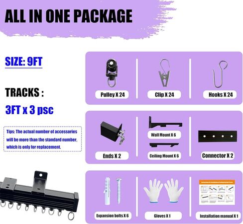 Curtain Track Heavy Duty Ceiling Wall Mount Sliding Curtain Track Rail Rod System with Rollers Clips Hooks Room Divider Privacy Partition Separator in Saudi Arabia