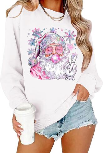 Christmas Sweatshirt for Women Vintage Santa Sweatshirt Long Sleeve Merry Christmas Pullover Tops in Kuwait