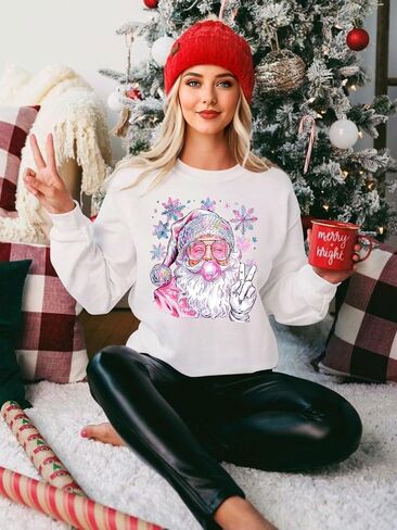 Christmas Sweatshirt for Women Vintage Santa Sweatshirt Long Sleeve Merry Christmas Pullover Tops in Kuwait