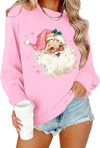 Christmas Sweatshirt for Women Vintage Santa Sweatshirt Long Sleeve Merry Christmas Pullover Tops in Kuwait