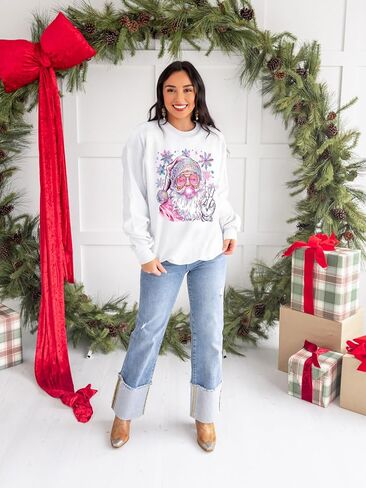 Christmas Sweatshirt for Women Vintage Santa Sweatshirt Long Sleeve Merry Christmas Pullover Tops in Kuwait