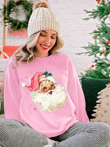 Christmas Sweatshirt for Women Vintage Santa Sweatshirt Long Sleeve Merry Christmas Pullover Tops in Kuwait