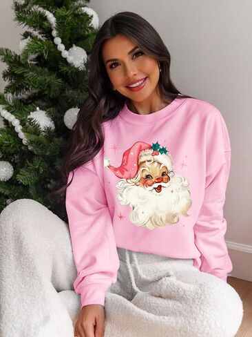 Christmas Sweatshirt for Women Vintage Santa Sweatshirt Long Sleeve Merry Christmas Pullover Tops in Kuwait