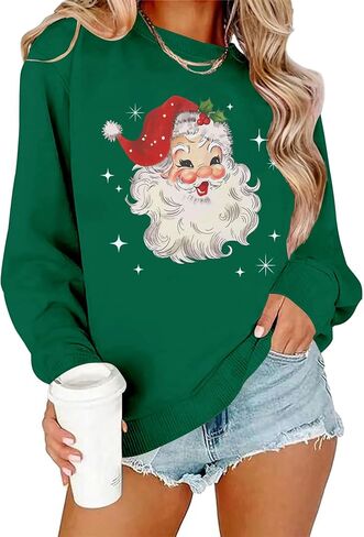 Christmas Sweatshirt for Women Vintage Santa Sweatshirt Long Sleeve Merry Christmas Pullover Tops in Kuwait