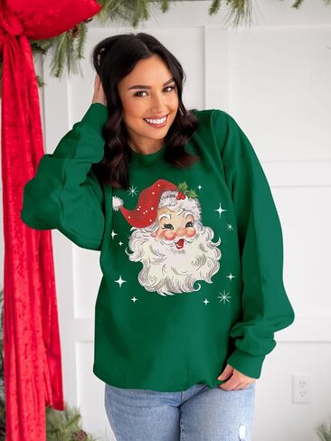 Christmas Sweatshirt for Women Vintage Santa Sweatshirt Long Sleeve Merry Christmas Pullover Tops in Kuwait