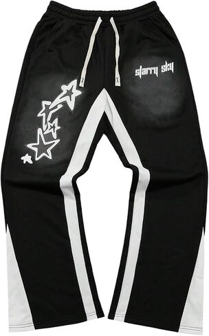 GORGLITTER Men's Star Graphic Flared Sweatpants Y2k Drawstring Elastic Waist Flare Leg Jogger Pants in Saudi Arabia