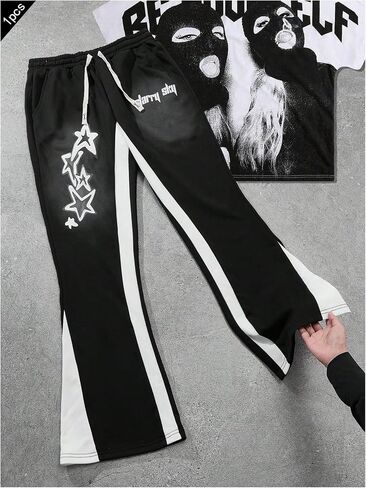 GORGLITTER Men's Star Graphic Flared Sweatpants Y2k Drawstring Elastic Waist Flare Leg Jogger Pants in Saudi Arabia