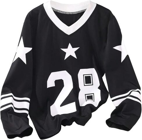 Verdusa Girl's Jersey Shirts Star Graphic Tees Long Sleeve Pullover Going Out Tops in Saudi Arabia