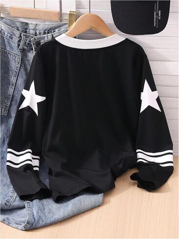 Verdusa Girl's Jersey Shirts Star Graphic Tees Long Sleeve Pullover Going Out Tops in Saudi Arabia