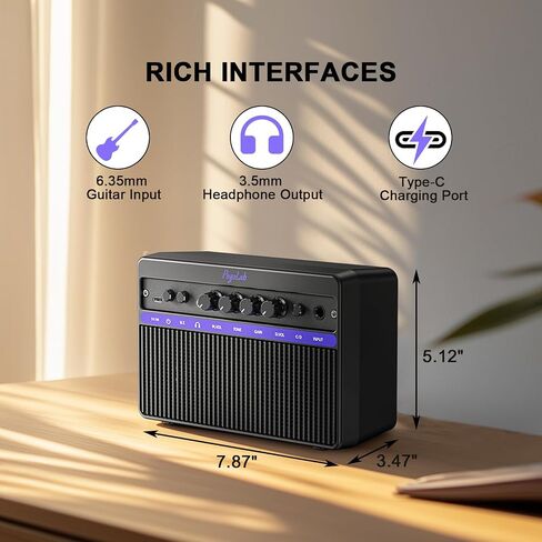 Mini Guitar Amp 10W, Rechargeable Guitar Amp for Electric Guitar, Bluetooth Guitar Amp with Clean Overdrive Tone for Practice in Saudi Arabia
