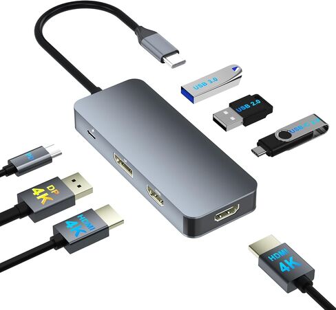 Docking Station Dual Monitor for Dell/HP/Lenovo/Mac Laptop, USB C Laptop Docking Station Dual Monitor, Dual HDMI Adapter for 2 Monitors, 8 in 1 USB C Hub Multiport Adapter with HDMI/USB/PD/SD/TF in Kuwait
