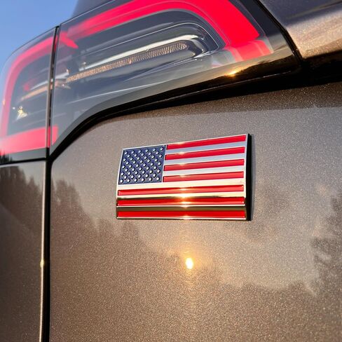 3D American Flag Car Emblem Decal – ABS Plastic USA Rectangular Flag 3.8" x 2" for Truck, Car, Motorcycle, Boat in Red Blue and Chrome in Saudi Arabia