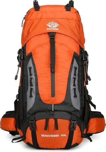 YFREAL 60L Travel Hiking Camping Backpack with Rain Cover and 2 Carebiners,Backpack Water Resistant,Climbing Backpack for Men Women (BLACK) in Kuwait