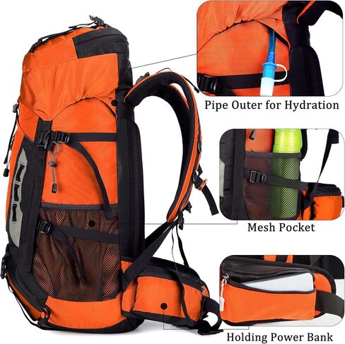 YFREAL 60L Travel Hiking Camping Backpack with Rain Cover and 2 Carebiners,Backpack Water Resistant,Climbing Backpack for Men Women (BLACK) in Kuwait