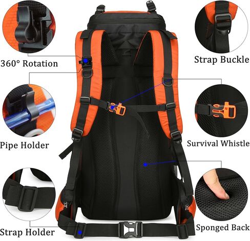 YFREAL 60L Travel Hiking Camping Backpack with Rain Cover and 2 Carebiners,Backpack Water Resistant,Climbing Backpack for Men Women (BLACK) in Kuwait