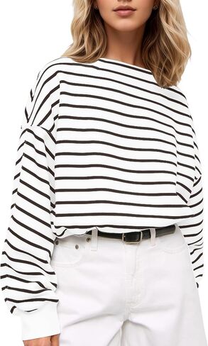MISSACTIVER Women’s Oversized Boat Neck Striped Sweatshirt Long Sleeve Casual Pullover Color Block Shirt Fall Boxy Top in Saudi Arabia