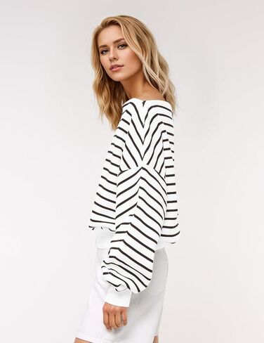 MISSACTIVER Women’s Oversized Boat Neck Striped Sweatshirt Long Sleeve Casual Pullover Color Block Shirt Fall Boxy Top in Saudi Arabia