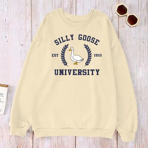 Funny Goose Graphic Sweatshirt For Women Cute Printed Crewneck Sweater Pullover With Sayings Long Sleeve T Shirts in Kuwait