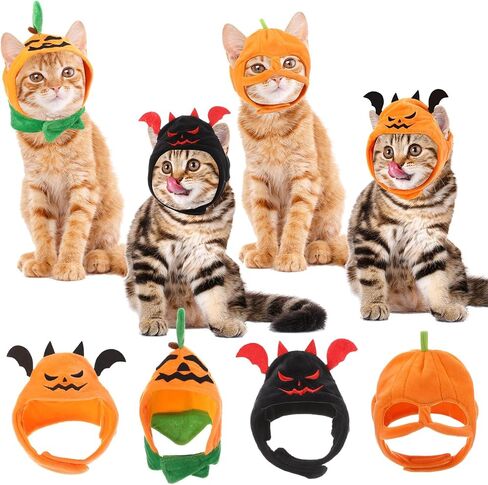 4 Pcs Cat Halloween Pumpkin Costume Dog Halloween Pumpkin Hat Adjustable Pet Headdress Cute Pumpkin Cap Pumpkin Headwear for Halloween Party Cosplay Costume Puppy Kitten Dress up Accessories in Kuwait