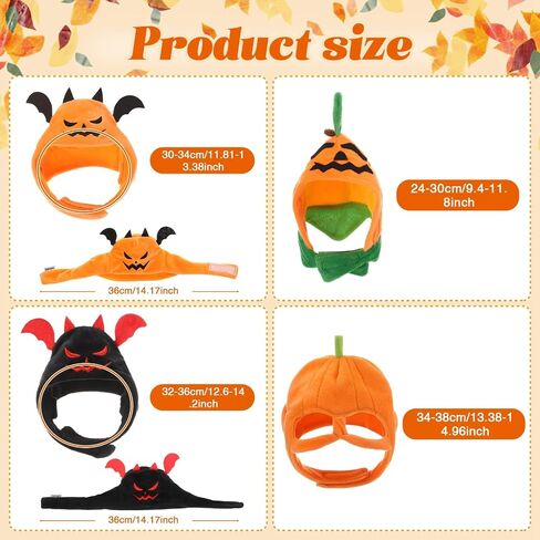 4 Pcs Cat Halloween Pumpkin Costume Dog Halloween Pumpkin Hat Adjustable Pet Headdress Cute Pumpkin Cap Pumpkin Headwear for Halloween Party Cosplay Costume Puppy Kitten Dress up Accessories in Kuwait