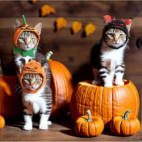 4 Pcs Cat Halloween Pumpkin Costume Dog Halloween Pumpkin Hat Adjustable Pet Headdress Cute Pumpkin Cap Pumpkin Headwear for Halloween Party Cosplay Costume Puppy Kitten Dress up Accessories in Kuwait