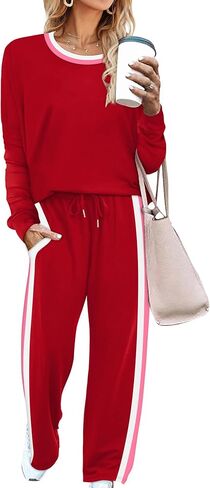 WIHOLL 2 Piece Lounge Sets for Women Long Sleeve Tops Wide Leg Sweatpants Sweatsuits with Pockets in Saudi Arabia
