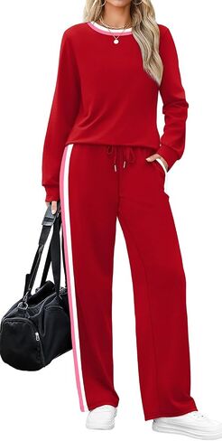 WIHOLL 2 Piece Lounge Sets for Women Long Sleeve Tops Wide Leg Sweatpants Sweatsuits with Pockets in Saudi Arabia