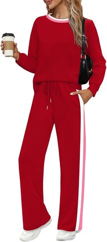 WIHOLL 2 Piece Lounge Sets for Women Long Sleeve Tops Wide Leg Sweatpants Sweatsuits with Pockets in Saudi Arabia