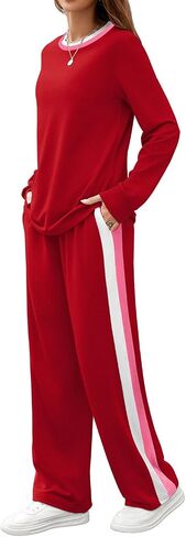 WIHOLL 2 Piece Lounge Sets for Women Long Sleeve Tops Wide Leg Sweatpants Sweatsuits with Pockets in Saudi Arabia
