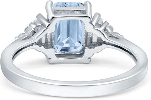 OMRANII Three Stone Emerald Cut Natural Aquamarine Trellis Ring Art Deco Marquise Style Bridal Wedding Engagement Rings Baguette Cubic Zirconia 925 Sterling Silver Gift For Women in Saudi Arabia
