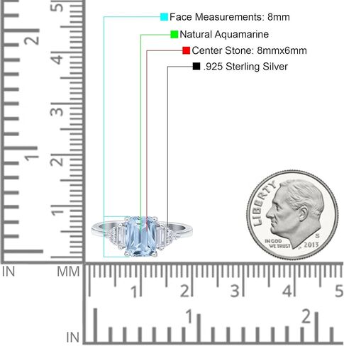OMRANII Three Stone Emerald Cut Natural Aquamarine Trellis Ring Art Deco Marquise Style Bridal Wedding Engagement Rings Baguette Cubic Zirconia 925 Sterling Silver Gift For Women in Saudi Arabia