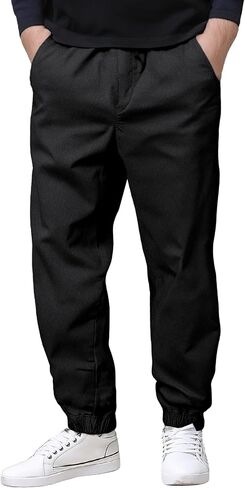 Match Men's Tapered Casual Pants Mid Rise with Drawstring Waist Elastic Cuffs in Saudi Arabia
