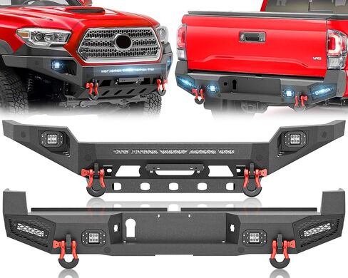 for Tacoma Stubby Front Bumper and Rear Bumper Compatible with 2016 2017 2018 2019 2020 2021 2022 2023 Toyota Tacoma 3rd Gen with LED Lights, Skid Plate, Sensor Holes, Paintable Armor & D-rings in Saudi Arabia