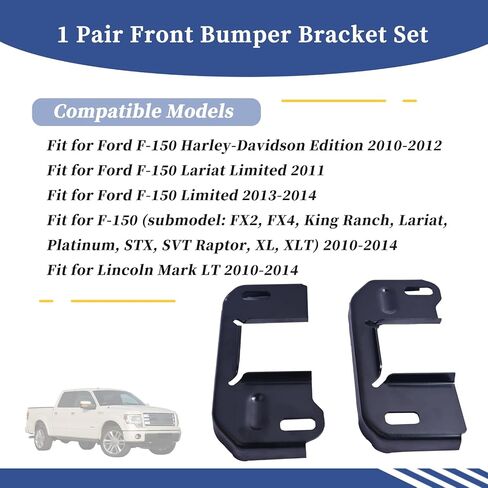 زوج واحد من دعامة المصد الأمامي FO1066177 9L3Z5D059AA متوافق مع Ford F-150 2009-2014│Lincoln Mark LT 2010-2014 استبدل 9L3Z5D058AA FO1067177 مسحوق فولاذي أسود مطلي in Saudi Arabia