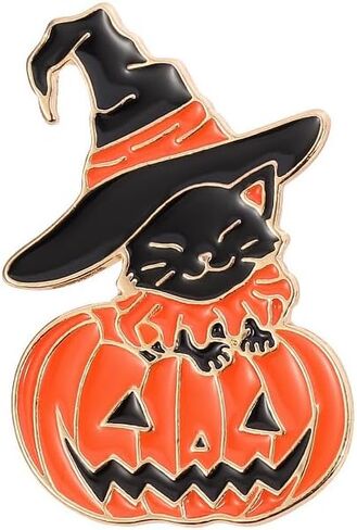 Halloween Pumpkin Cat Enamel Brooch Button Pin for Women Witch Hat Black Kitten Animal Pet Smile Face Lapel Brooches Pins Cute Festival Holiday Party Jewelry Gifts for Badge Backpacks Jacket Hats Bags in Saudi Arabia