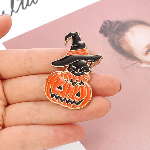 Halloween Pumpkin Cat Enamel Brooch Button Pin for Women Witch Hat Black Kitten Animal Pet Smile Face Lapel Brooches Pins Cute Festival Holiday Party Jewelry Gifts for Badge Backpacks Jacket Hats Bags in Saudi Arabia