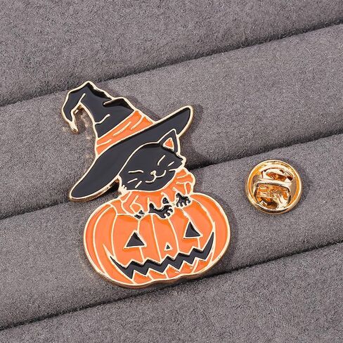 Halloween Pumpkin Cat Enamel Brooch Button Pin for Women Witch Hat Black Kitten Animal Pet Smile Face Lapel Brooches Pins Cute Festival Holiday Party Jewelry Gifts for Badge Backpacks Jacket Hats Bags in Saudi Arabia