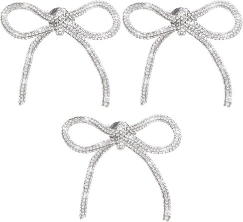 أحجار الراين دبوس القوس، 3 قطع دبابيس بروش القوس الكريستال، الأقواس الفضية دبوس Bowknot حجر الراين دبابيس سباركلي للنساء القبعات حفلة موسيقية حفل زفاف اللباس البدلة أزرار القميص in Saudi Arabia