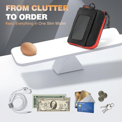 Coin Purse for Men, RFID Blocking 500D NYLON Minimalist Wallet with Zipper Pocket, ID Window & Key Holder, Small Change Pouch for Coins, Cash & Cards in Saudi Arabia