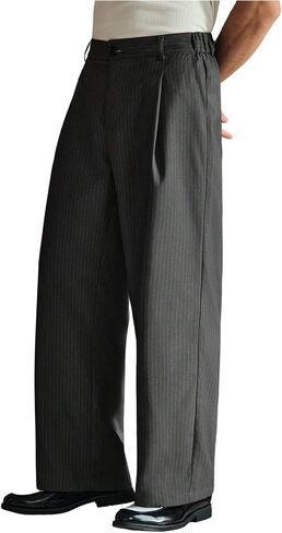 Men's Striped Dress Pants Baggy Work Office Suit Pants Zipper Fly Trousers with Pockets in Saudi Arabia