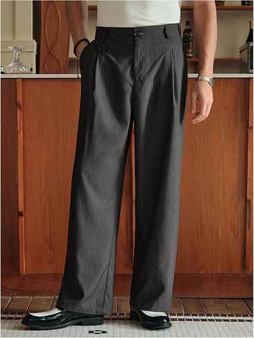 Men's Striped Dress Pants Baggy Work Office Suit Pants Zipper Fly Trousers with Pockets in Saudi Arabia